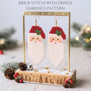 Santa earrings pattern Christmas Brick stitch earrings dangle pattern fringe beaded earrings pattern Seed bead  Miyuki delica PDF Digital