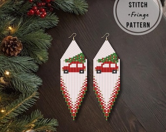 Christmas seed bead earring patterns Brick stitch Christmas tree earrings Santa seed bead fringe earrings pattern Miyuki delica PDF