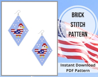 Seed bead 4th of July earring pattern brick stitch USA patriotic chicken earrings pattern  Miyuki delica