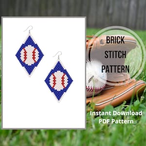 Brick stitch Baseball earrings pattern seed bead earrings pattern beaded Miyuki delica pattern for beading PDF Digital download
