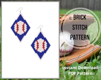 Brick stitch Baseball earrings pattern seed bead earrings pattern beaded Miyuki delica pattern for beading PDF Digital download