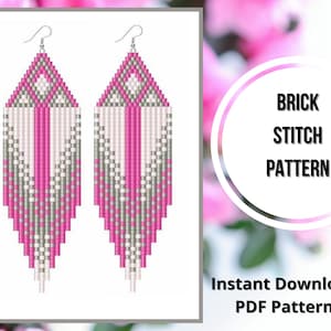 Brick stitch fringe pink earring pattern Seed bead earring pattern Miyuki delica PDF