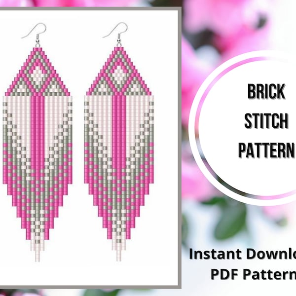 Brick stitch fringe pink earring pattern Seed bead earring pattern Miyuki delica PDF