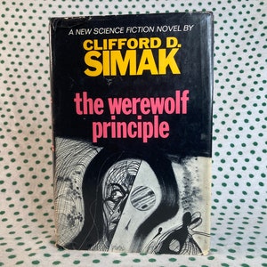 May include: A black and white paperback book cover with the title "The Werewolf Principle" by Clifford D. Simak. The cover features a black and white illustration of a person's face.