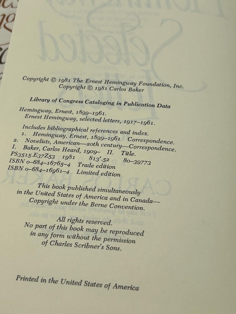 Ernest Hemingway Selected Letters 1917-1961 Edited by Carlos Baker ...