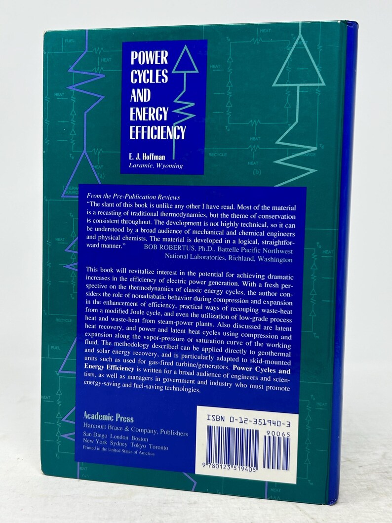 May include: A hardcover book titled "Power Cycles and Energy Efficiency" by E.J. Hoffman. The cover is teal with white and blue text and a diagram. The book is published by Academic Press and discusses energy efficiency.