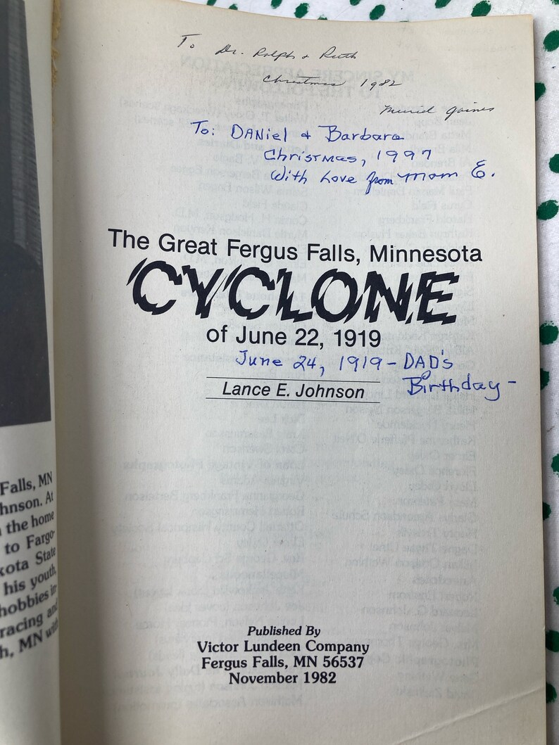 The Great Fergus Falls Minnesota CYCLONE of June 22, 1919 by Lance E. Johnson vintage softcover image 3