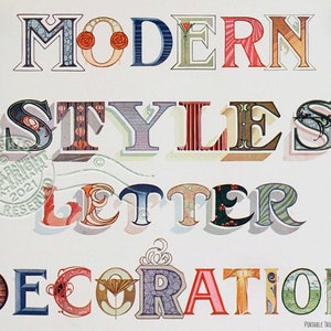 Cartas de amor, decoración de letras en estilos modernos (1917). Tipografía decorativa: Charles & Lawrence Strong - Lámina artística de 28 x 43 cm con letreros ABC.