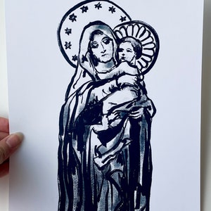 Vintage Style Madonna and Child, Jesus Palm Sunday, 5x7 Print, 8x10 Print, Catholic Art, Minimalist Print, Bundle option