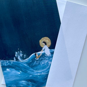 Peter and Jesus on the Water, Encouragement Card, 5x7, Religious Card, Sacrament Card, Modern Catholic Card