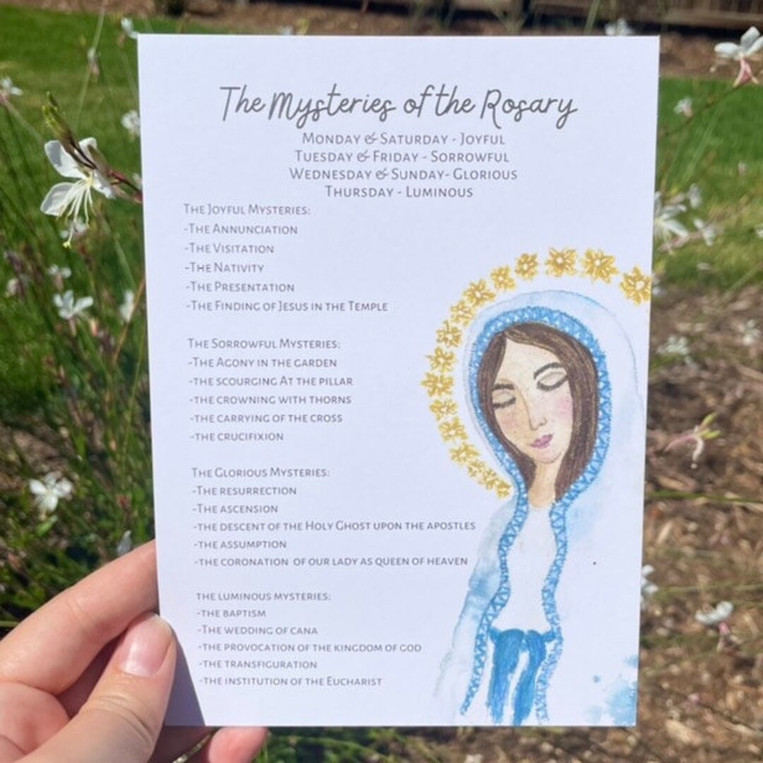 5X7 Mysteries of the Rosary Print, Watercolor Mary-our Lady of Lourdes ...