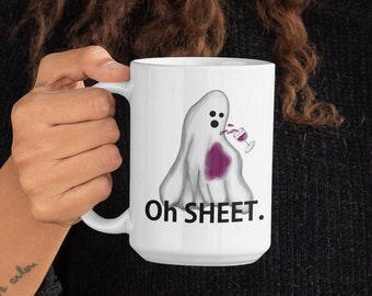 Oh Sheet Pun Mug, Ghost Mug, Spooky Mug, Large Coffee Mug, Cute Ghost, Funny Coffee Cup, Dad Jokes, Horror Coffee Mug, Halloween Mug