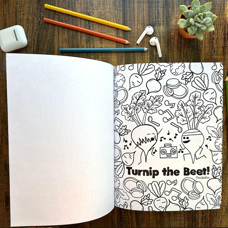 Punny Adult Coloring Book, Funny Food Pun Coloring Book, Vegetable Pun Gifts, Coloring Book for Vegans, Relaxing Friend Gift, Coloring Pages image 4