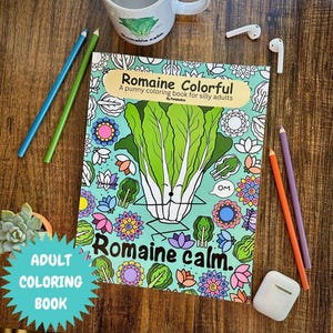 Punny Adult Coloring Book, Funny Food Pun Coloring Book, Vegetable Pun Gifts, Coloring Book for Vegans, Relaxing Friend Gift, Coloring Pages image 1