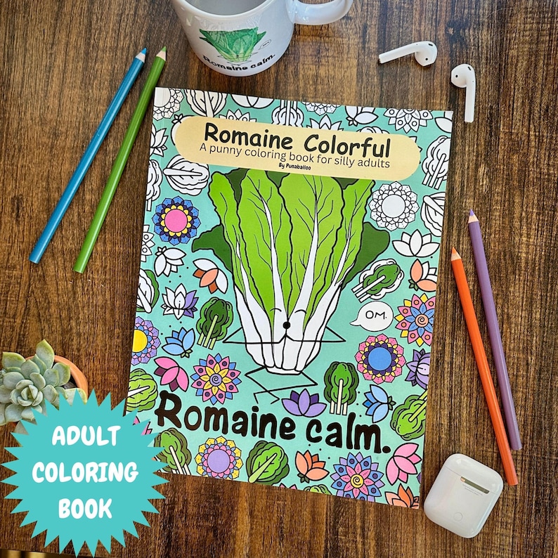 Punny Adult Coloring Book, Funny Food Pun Coloring Book, Vegetable Pun Gifts, Coloring Book for Vegans, Relaxing Friend Gift, Coloring Pages image 1