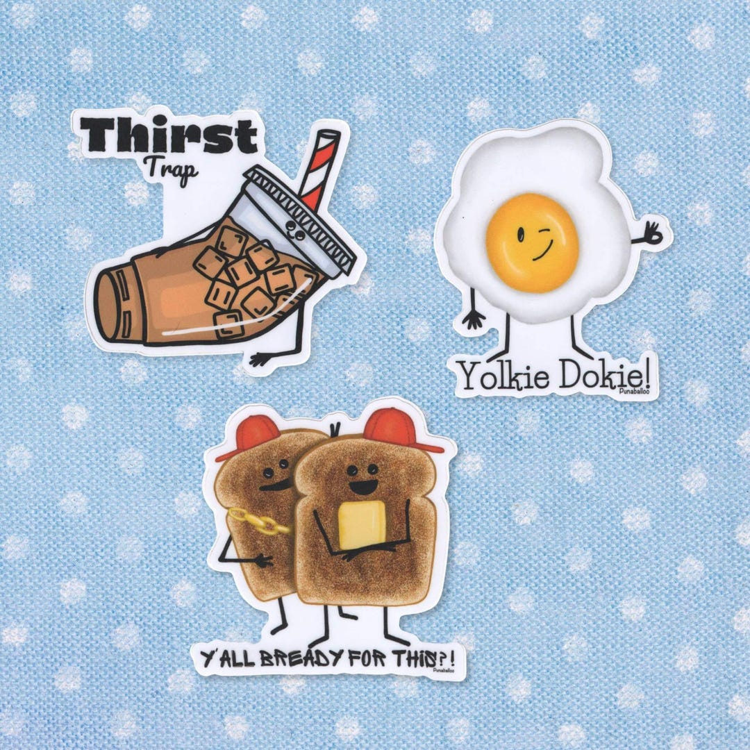 Breakfast Pun Sticker Pack, Funny Food Vinyl Stickers, Waterproof ...