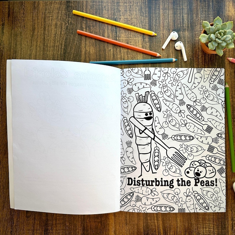 Punny Adult Coloring Book, Funny Food Pun Coloring Book, Vegetable Pun Gifts, Coloring Book for Vegans, Relaxing Friend Gift, Coloring Pages image 8
