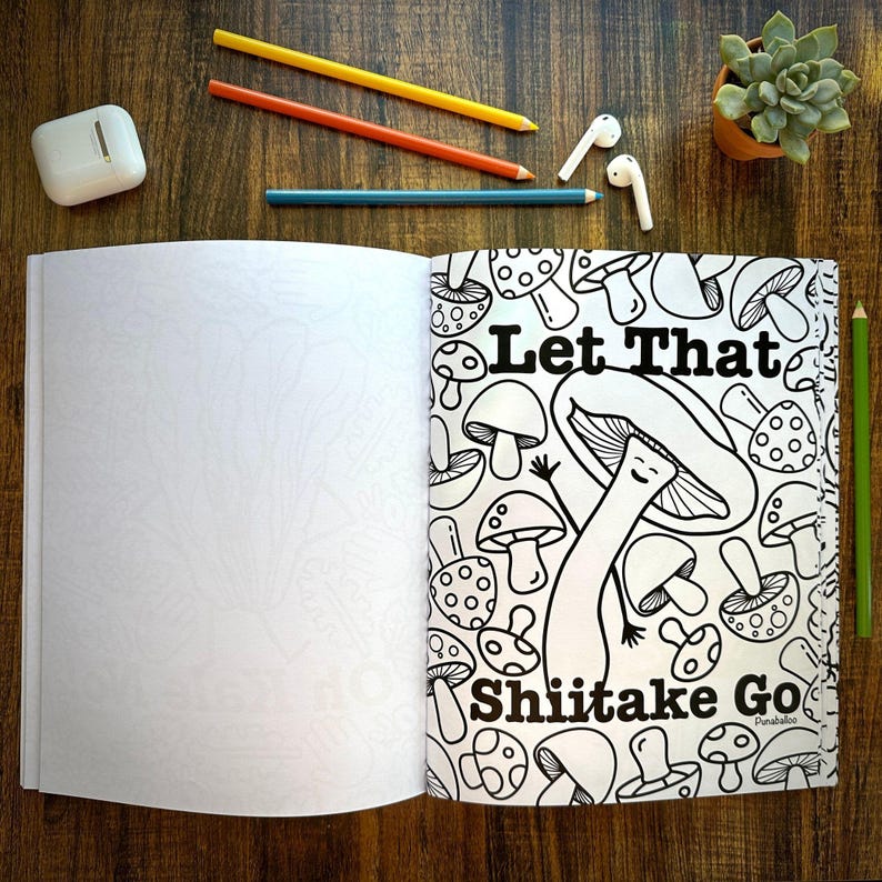 Punny Adult Coloring Book, Funny Food Pun Coloring Book, Vegetable Pun Gifts, Coloring Book for Vegans, Relaxing Friend Gift, Coloring Pages image 2