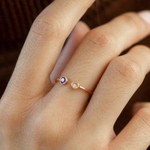 Anillo para mejor amigo Anillo para parejas Anillo delicado con 2 piedras Anillo de plata de ley Piedras preciosas para dos Anillo a juego para hermanas Regalo de San Valentín imagen 6