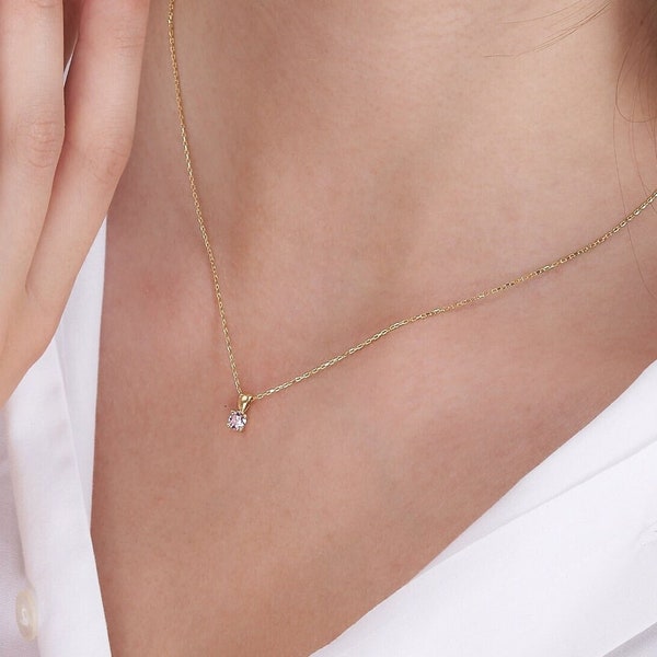 Sterling Silver Birthstone Necklace • Personalized Single Stone Pendant • Dainty Everyday Necklace • Meaningful Birthday Gift for Her