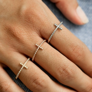 Cross Ring • Diamond Cross Ring • Dainty Cross Ring • Sideways Cross Sterling Silver Ring • Christian Ring • Christmas Gift • Catholic Gift