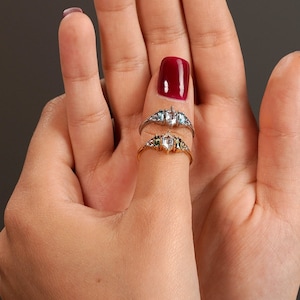 Dainty Birthstone Baguette Cut Personalized Ring • Cluster Stackable Engagement Ring • Birthday Gift • Sterling Silver Custom Vintage Ring