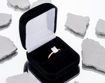 Anillo de diamantes de talla esmeralda • Anillo de compromiso • Anillo solitario • Anillo de promesa • Anillo nupcial en plata de ley y oro de 14 quilates