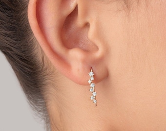 Cluster Diamond Earrings • Zig Zag Drop Earrings • Round Cut Diamonds • Modern Stylish Earrings Gift  • Perfect Gift