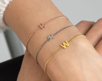 Initial Bracelet • Custom Letter Bracelet • Personalized Bracelet with Curb Chain • Dainty Initial Bracelet • Custom Birthday Gift