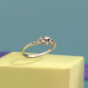 Star ring with diamond accents • Adjustable Rhombic Crystal Zircon Ring • Moissanite Luxury Jewelry for Women