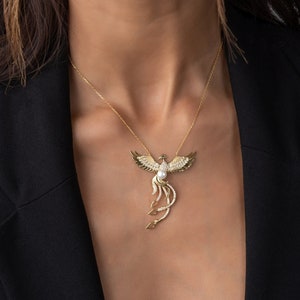 Strength Necklace Phoenix Bird Necklace Sterling Silver Amulet Dragon Necklace Bird Pendant Fairy Tale Charm Wing Necklace image 1