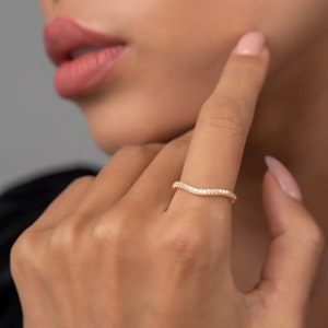 Bague diamant incurvée • Bague gigogne • Bague diamant de tous les jours • Bague minimaliste minimaliste • Bague de fiançailles ou de mariage • Bague cadeau