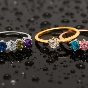 14K Family Birthstone Ring • Multi-Stone Ring • Dainty Birthstone Ring • Minimalist Birthstone Ring in Solid 14K Yellow, White and Rose Gold