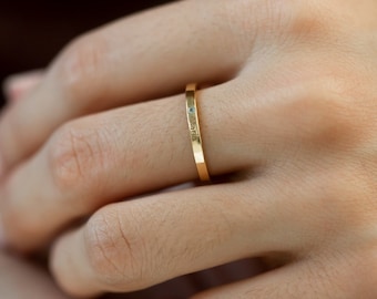 14K Stackable Birthstone Ring with Engraving • Name Engraved Dainty Birthstone Ring in 14K Gold • White and Rose Gold • Personalized Gift