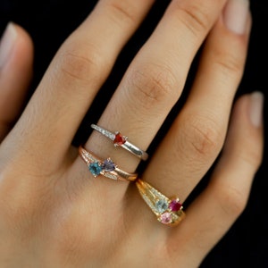 Heart Cluster Ring Ring With Names and Birthstones Name Engraved