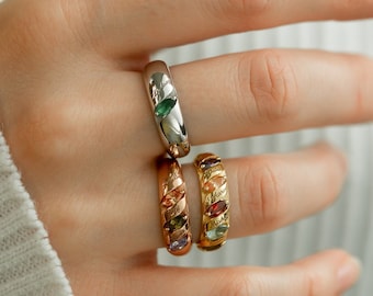 Marquise Cut Ring • Mom Ring with Kids Names and Birthstones • Sterling Silver Ring • Names Engraved Grandma Ring • Fine Jewelry