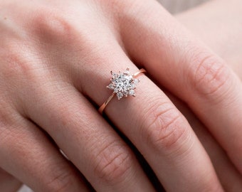 Star Diamond Ring • Engagement Ring • Floral Ring • Sunburst Ring • Proposal Ring • Promise Ring • Sterling Silver and 14K Gold options