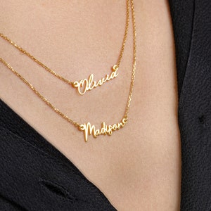 Dainty Double Name Necklace in Sterling Silver • Personalized Layer Name Necklace for Mom or Couples • Custom Christmas Gift