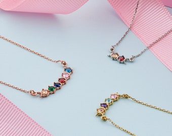 Multi-Stone Necklace • Sterling Silver Necklace • Dainty Custom Family Birthstones •  Birthstones Necklace • Gemstone Necklace