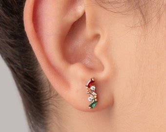 Zig Zag Gemstone Earrings • Your Family Birthstones • Baguette Cut Stones • Cluster Stone Stud Earrings • Besties Matching Earrings Gift