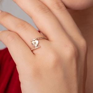 Dainty Heart Initial Ring • Twisted Bypass Bands • Custom Letter Ring in Sterling Silver, Gold & Rose Gold • Personalized Gift for her
