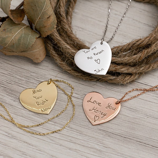 Handwriting Heart Necklace • Sterling Silver Heart Necklace • Engraved Necklace • Personalized Necklace • Memorial Jewelry • Gift for Her