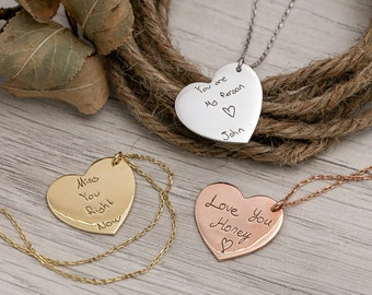 Handwriting Heart Necklace • Sterling Silver Heart Necklace • Engraved Necklace • Personalized Necklace • Memorial Jewelry • Gift for Her