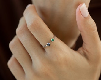 Beste Freundin Ring • Paare Ring • Zierlicher 2 Stein Ring • Sterling Silber Ring • Edelsteine für Zwei • Schwestern Ring • Valentinstag Geschenk