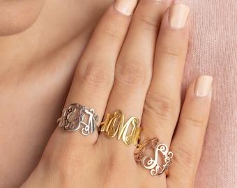Monogram Ring • Sterling Silver Monogram Initials • Custom Name Letter Ring • Personalized Signet Ring • Bridesmaid Gift • Birthday Gift
