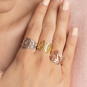 Monogram Ring • Sterling Silver Monogram Initials • Custom Name Letter Ring • Personalized Signet Ring • Bridesmaid Gift • Birthday Gift