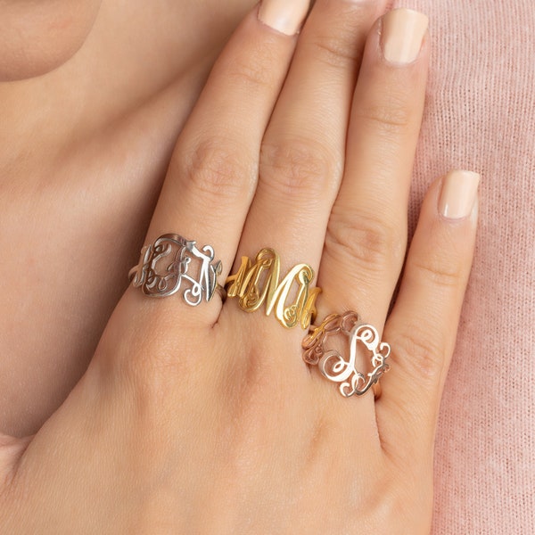 Monogram Ring • Sterling Silver Monogram Initials • Custom Name Letter Ring • Personalized Signet Ring • Bridesmaid Gift • Birthday Gift