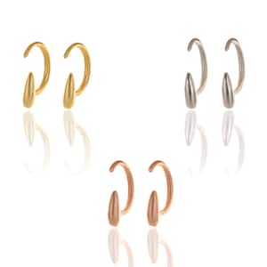 Open Huggie Seed Shape Hoop Earrings • Reverse Dayly Hoops in 925 Sterling Silver & 14K Solid Gold • Perfect Minimalist Unisex Earrings Gift