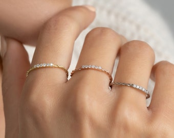 Twisted Diamond Band • Stacking Wedding Ring • Engagement Ring • Anniversary Ring • Eternity Ring • Minimalist Ring • Perfect Gift for Her