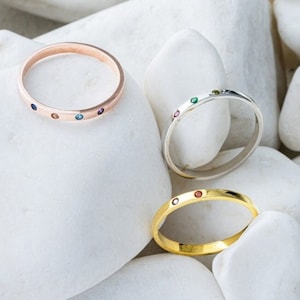 Girls Ring • Custom Birthstone Ring in Bezel Setting • Kids Birthstones Ring • Dainty Ring • Baby Birthstone Ring • Best Mom Christmas Gift